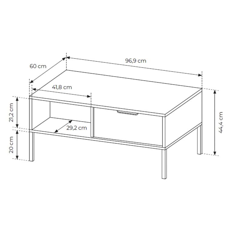 Tavolino da Salotto Nero Antracite oro 2 Cassetti con Piedini 97x60x44h cm, un Vano - Karo