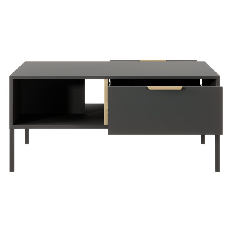 Tavolino da Salotto Nero Antracite oro 2 Cassetti con Piedini 97x60x44h cm, un Vano - Karo