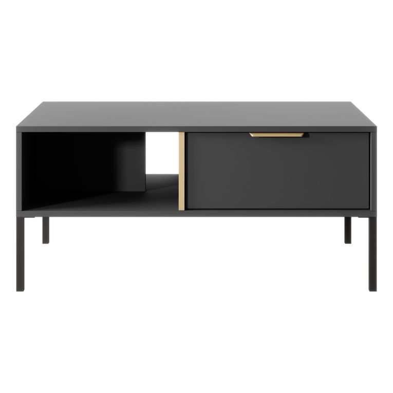 Tavolino da Salotto Nero Antracite oro 2 Cassetti con Piedini 97x60x44h cm, un Vano - Karo