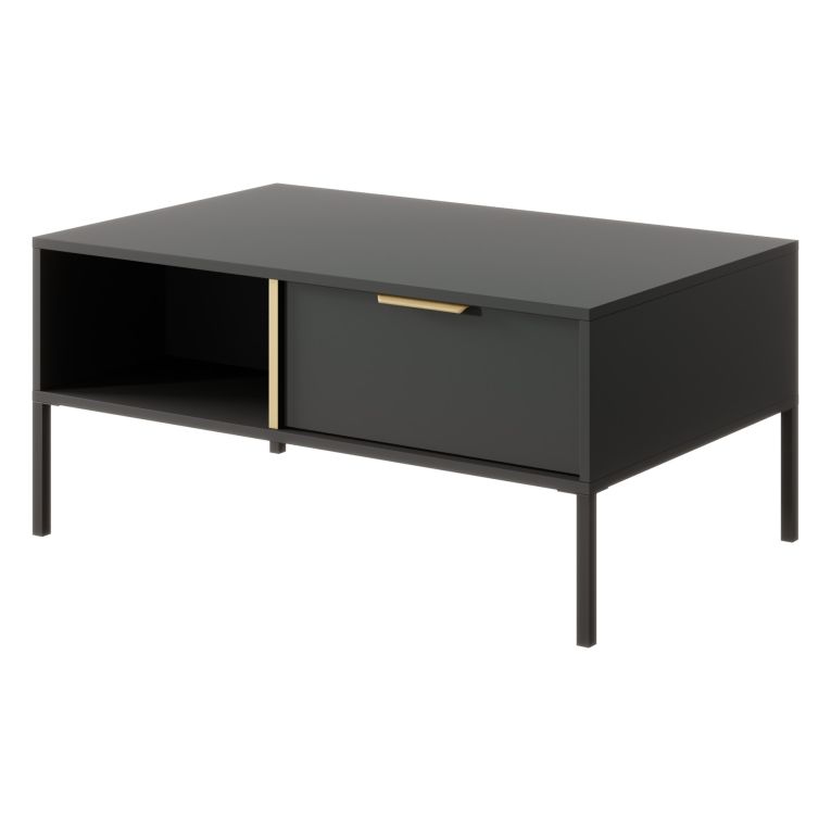 Tavolino da Salotto Nero Antracite oro 2 Cassetti con Piedini 97x60x44h cm, un Vano - Karo