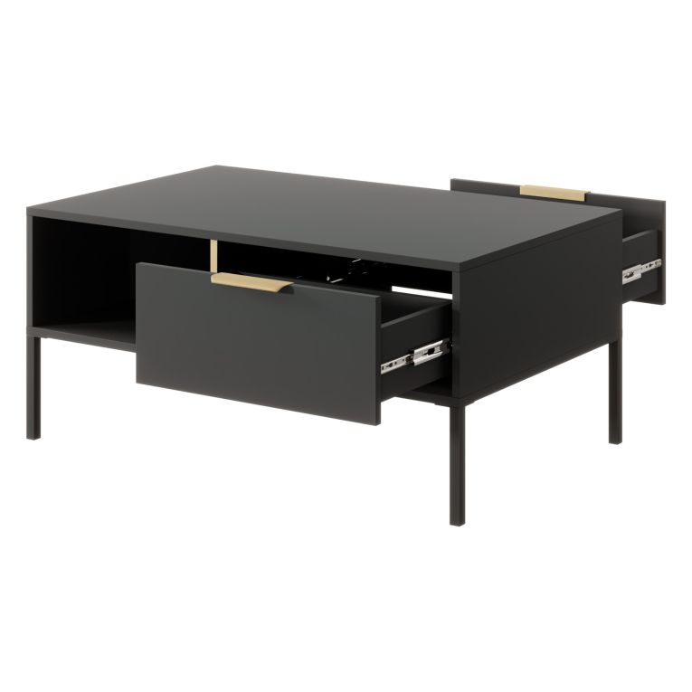 Tavolino da Salotto Nero Antracite oro 2 Cassetti con Piedini 97x60x44h cm, un Vano - Karo
