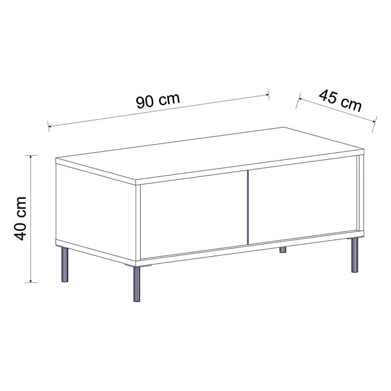 Tavolino da Salotto Nero Antracite oro con Piedini un Vano 90x45x40h cm, Piano Sollevabile - Zerbolo
