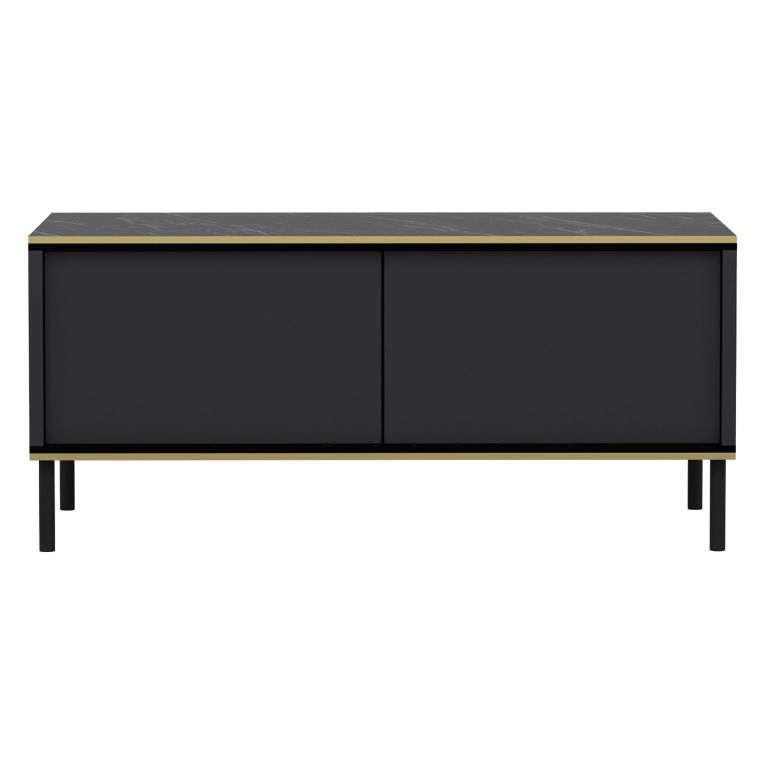 Tavolino da Salotto Nero Antracite oro con Piedini un Vano 90x45x40h cm, Piano Sollevabile - Zerbolo