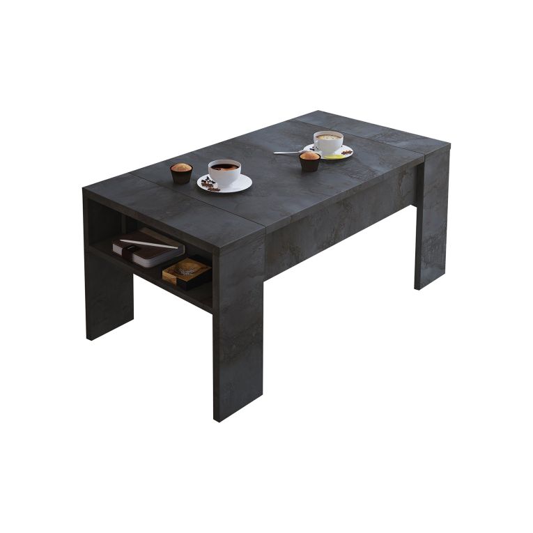 Tavolino da Salotto Nero Antracite un Vano Forma Rettangolare 98x50x43h cm, Piano Sollevabile - Corallo