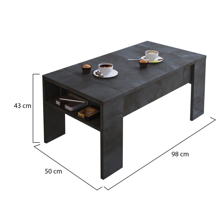 Tavolino da Salotto Nero Antracite un Vano Forma Rettangolare 98x50x43h cm, Piano Sollevabile - Corallo
