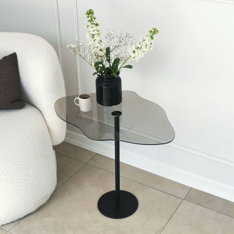 Tavolino da Salotto Nero Effetto Fume Forma Fantasia 60x45x50h cm, Sfumatura Colore Ripiano Fume - Mensa