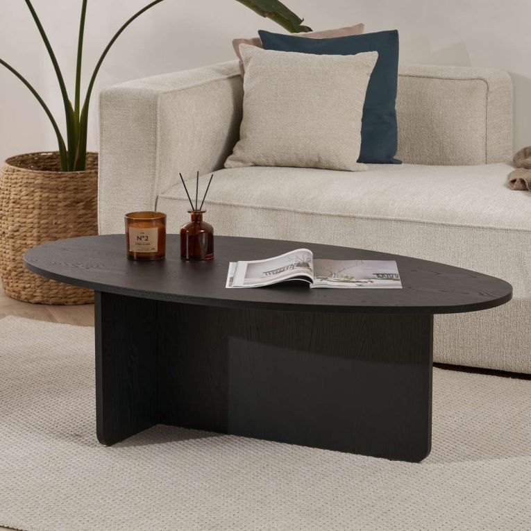 Tavolino da Salotto Nero Forma Ovale Materiale Piano in Legno Nobilitato 120x65x40h cm, Colore Ripiano Nero - Parona