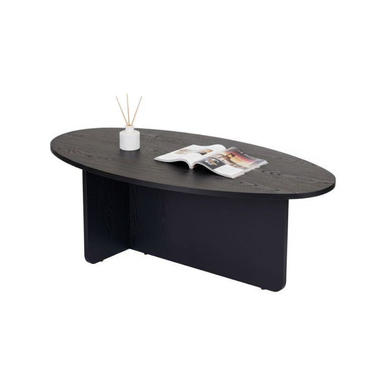 Tavolino da Salotto Nero Forma Ovale Materiale Piano in Legno Nobilitato 120x65x40h cm, Colore Ripiano Nero - Parona