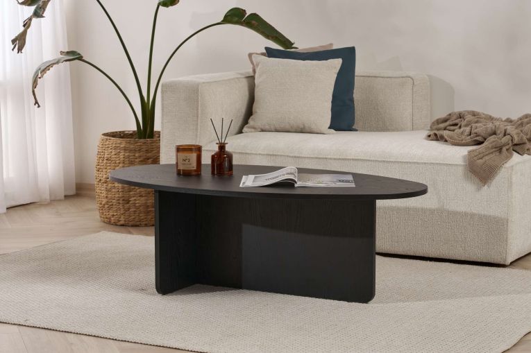 Tavolino da Salotto Nero Forma Ovale Materiale Piano in Legno Nobilitato 120x65x40h cm, Colore Ripiano Nero - Parona