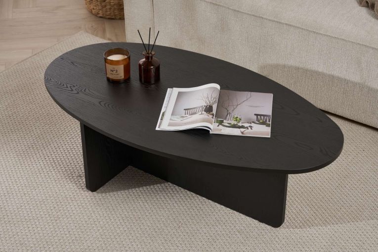 Tavolino da Salotto Nero Forma Ovale Materiale Piano in Legno Nobilitato 120x65x40h cm, Colore Ripiano Nero - Parona