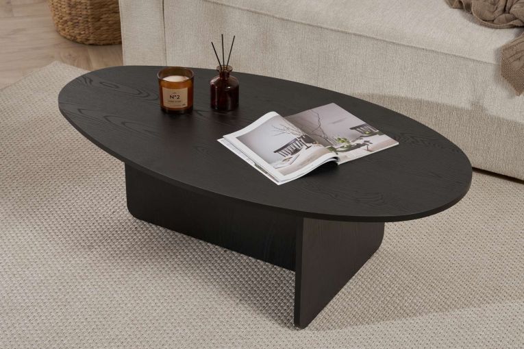 Tavolino da Salotto Nero Forma Ovale Materiale Piano in Legno Nobilitato 120x65x40h cm, Colore Ripiano Nero - Parona