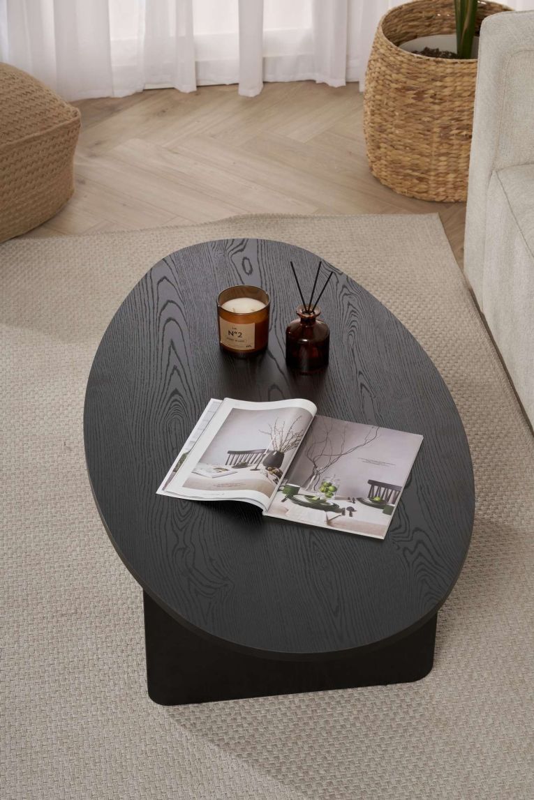 Tavolino da Salotto Nero Forma Ovale Materiale Piano in Legno Nobilitato 120x65x40h cm, Colore Ripiano Nero - Parona
