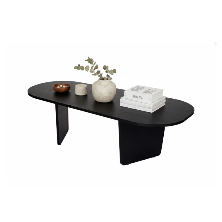 Tavolino da Salotto Nero Forma Ovale Materiale Piano in Legno Nobilitato 130x65x40h cm, Colore Ripiano Nero - Dozza