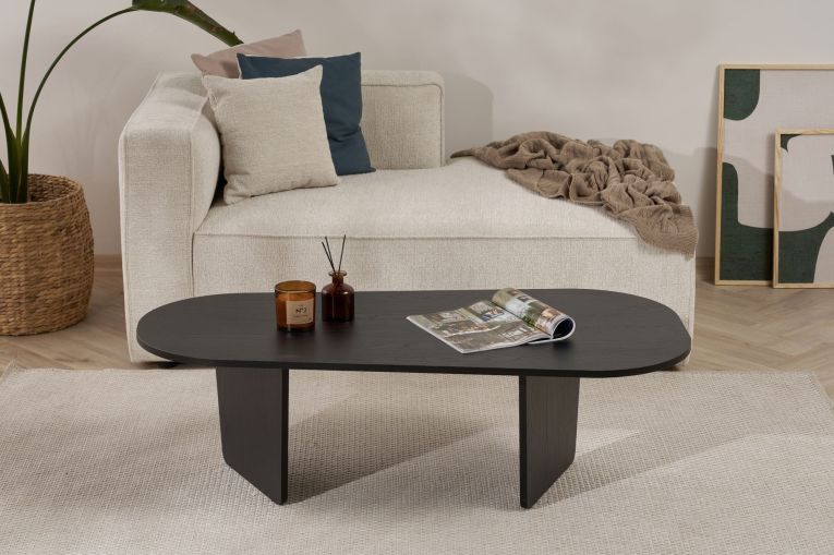 Tavolino da Salotto Nero Forma Ovale Materiale Piano in Legno Nobilitato 130x65x40h cm, Colore Ripiano Nero - Dozza