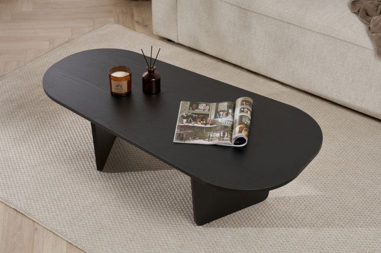 Tavolino da Salotto Nero Forma Ovale Materiale Piano in Legno Nobilitato 130x65x40h cm, Colore Ripiano Nero - Dozza