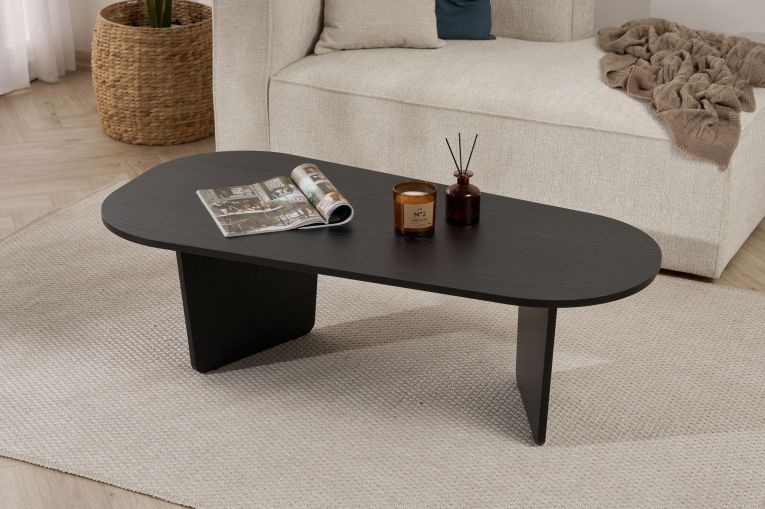 Tavolino da Salotto Nero Forma Ovale Materiale Piano in Legno Nobilitato 130x65x40h cm, Colore Ripiano Nero - Dozza
