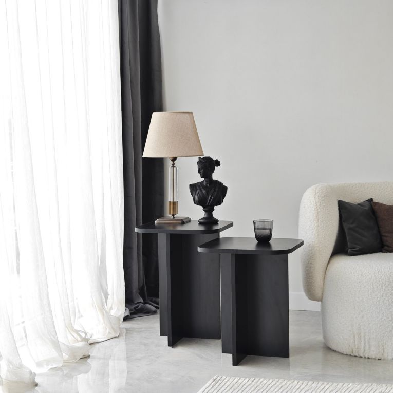 Tavolino da Salotto Nero Forma Quadrato Materiale Piano in Legno Nobilitato 40x40x50h cm, Colore Ripiano Nero - Meduno