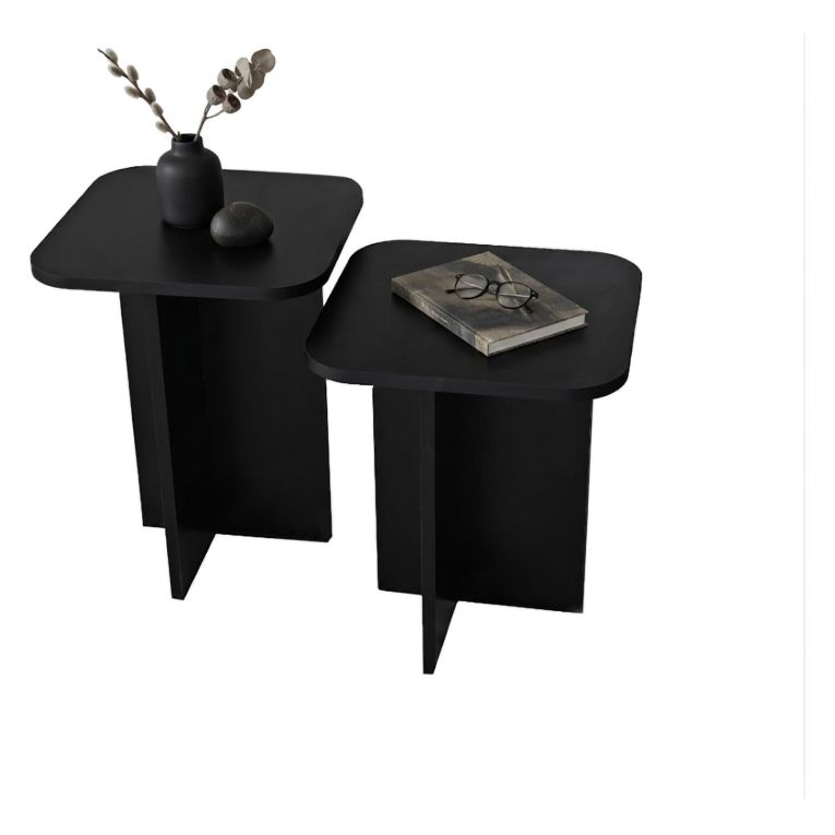 Tavolino da Salotto Nero Forma Quadrato Materiale Piano in Legno Nobilitato 40x40x50h cm, Colore Ripiano Nero - Meduno