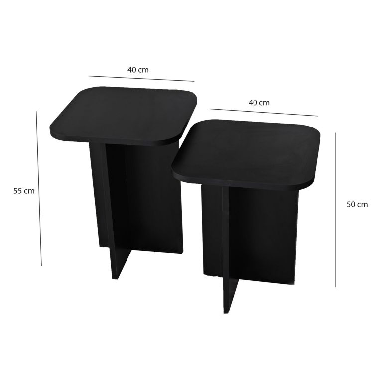 Tavolino da Salotto Nero Forma Quadrato Materiale Piano in Legno Nobilitato 40x40x50h cm, Colore Ripiano Nero - Meduno