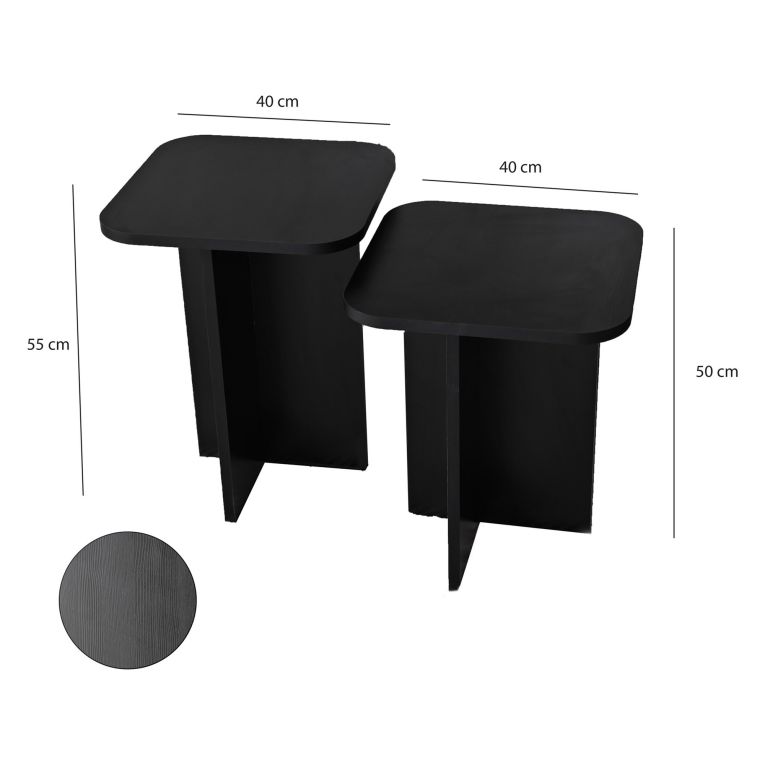 Tavolino da Salotto Nero Forma Quadrato Materiale Piano in Legno Nobilitato 40x40x50h cm, Colore Ripiano Nero - Meduno