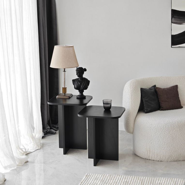 Tavolino da Salotto Nero Forma Quadrato Materiale Piano in Legno Nobilitato 40x40x50h cm, Colore Ripiano Nero - Meduno