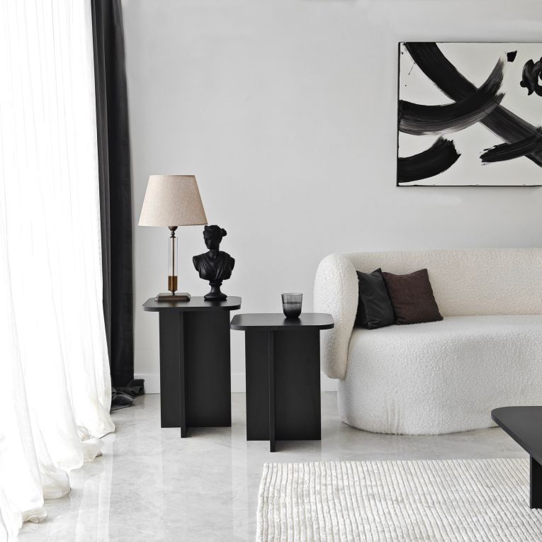 Tavolino da Salotto Nero Forma Quadrato Materiale Piano in Legno Nobilitato 40x40x50h cm, Colore Ripiano Nero - Meduno
