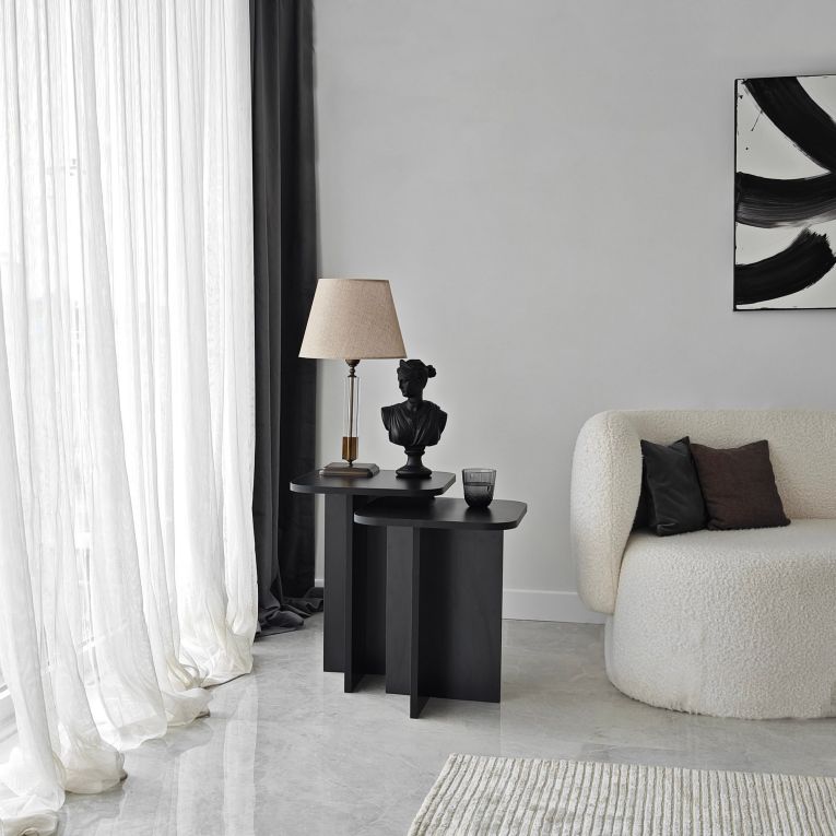 Tavolino da Salotto Nero Forma Quadrato Materiale Piano in Legno Nobilitato 40x40x50h cm, Colore Ripiano Nero - Meduno