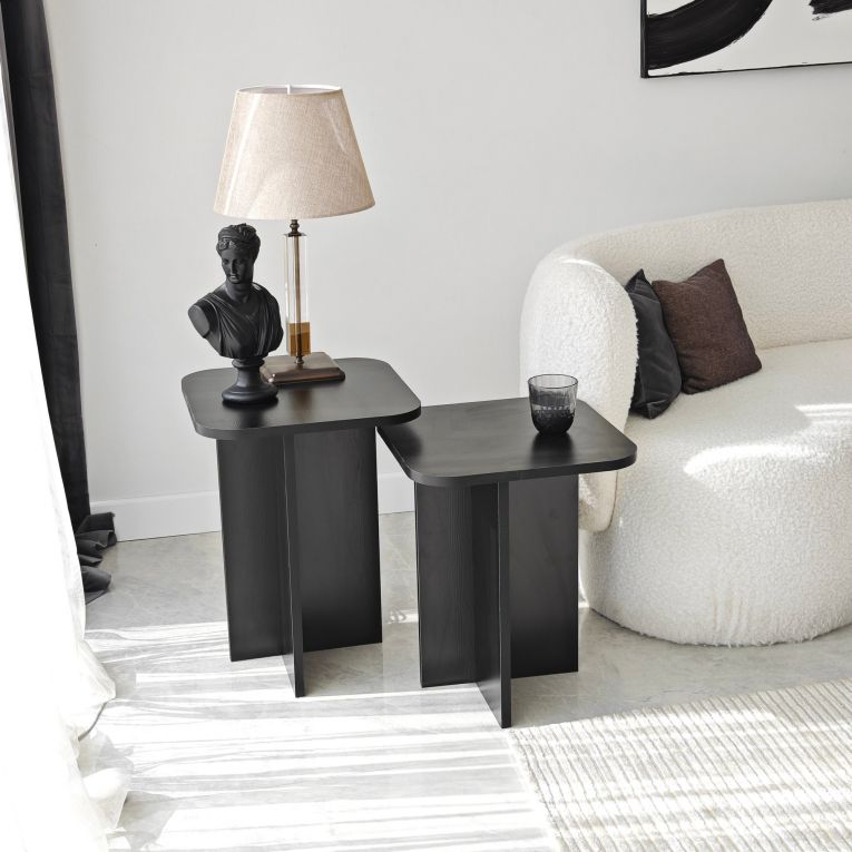 Tavolino da Salotto Nero Forma Quadrato Materiale Piano in Legno Nobilitato 40x40x50h cm, Colore Ripiano Nero - Meduno
