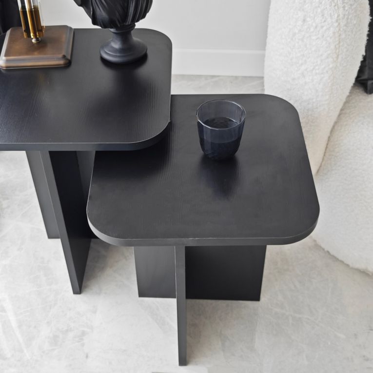 Tavolino da Salotto Nero Forma Quadrato Materiale Piano in Legno Nobilitato 40x40x50h cm, Colore Ripiano Nero - Meduno