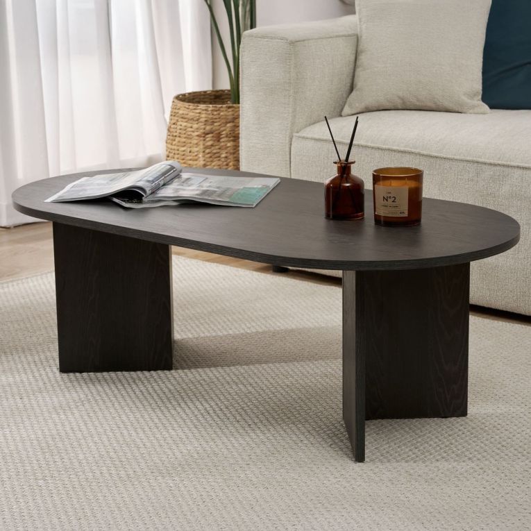 Tavolino da Salotto Nero Forma Rettangolare Materiale Piano in Legno Nobilitato 119x60x40h cm, Colore Ripiano Nero - Porcari