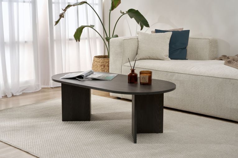 Tavolino da Salotto Nero Forma Rettangolare Materiale Piano in Legno Nobilitato 119x60x40h cm, Colore Ripiano Nero - Porcari