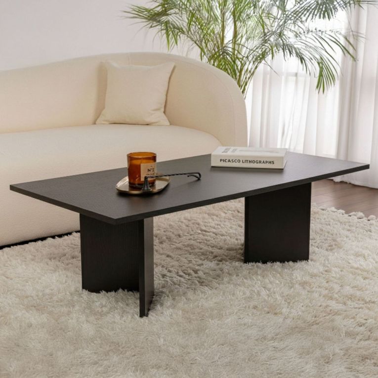Tavolino da Salotto Nero Forma Rettangolare Materiale Piano in Legno Nobilitato 119x60x40h cm, Colore Ripiano Nero - Turate
