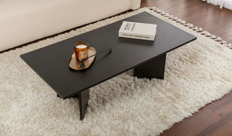 Tavolino da Salotto Nero Forma Rettangolare Materiale Piano in Legno Nobilitato 119x60x40h cm, Colore Ripiano Nero - Turate