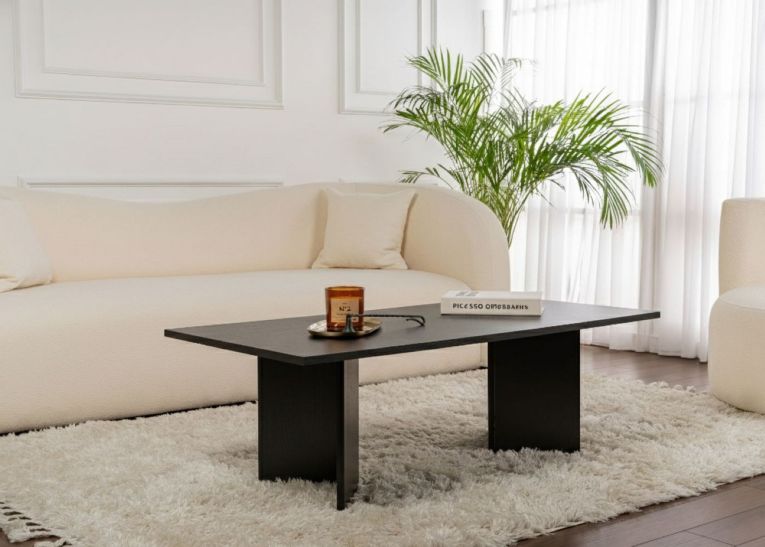 Tavolino da Salotto Nero Forma Rettangolare Materiale Piano in Legno Nobilitato 119x60x40h cm, Colore Ripiano Nero - Turate