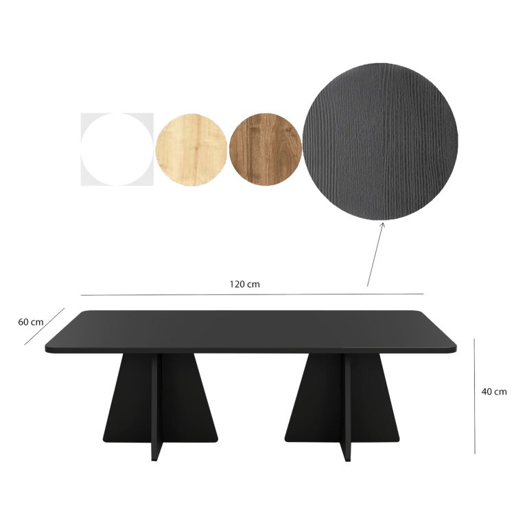 Tavolino da Salotto Nero Forma Rettangolare Materiale Piano in Legno Nobilitato 120x60x40h cm, Colore Ripiano Nero - Ottana