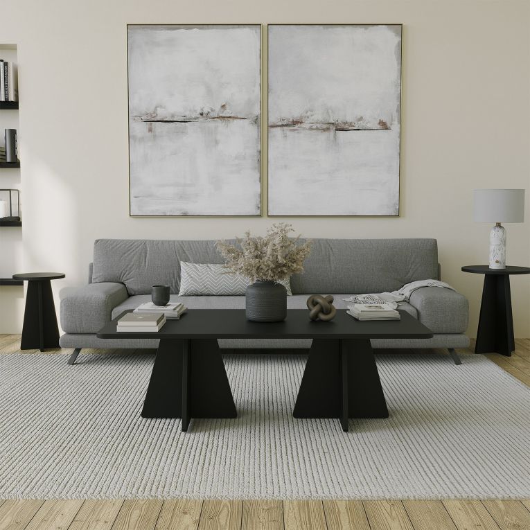 Tavolino da Salotto Nero Forma Rettangolare Materiale Piano in Legno Nobilitato 120x60x40h cm, Colore Ripiano Nero - Ottana