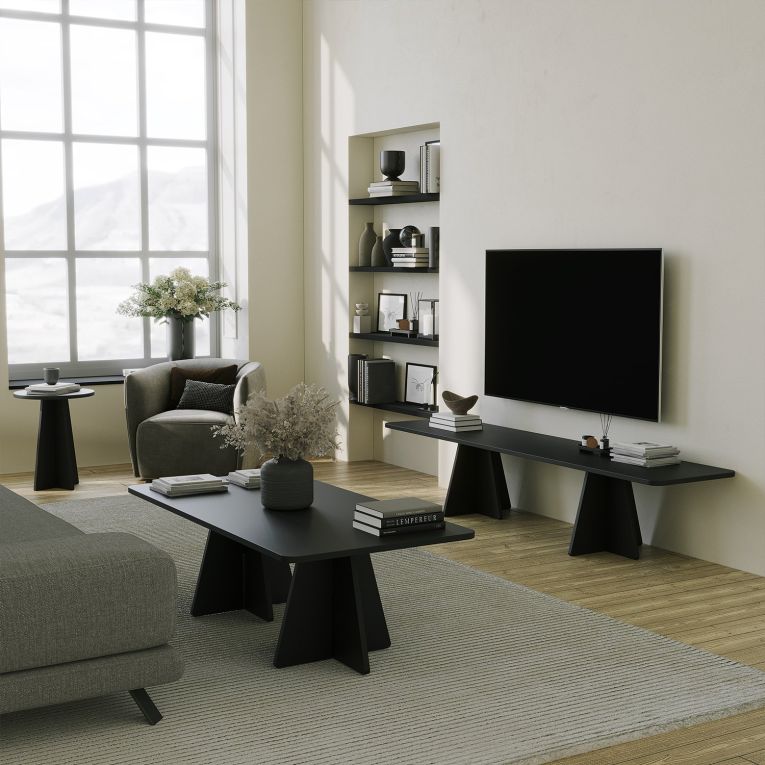 Tavolino da Salotto Nero Forma Rettangolare Materiale Piano in Legno Nobilitato 120x60x40h cm, Colore Ripiano Nero - Ottana