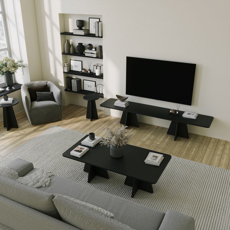 Tavolino da Salotto Nero Forma Rettangolare Materiale Piano in Legno Nobilitato 120x60x40h cm, Colore Ripiano Nero - Ottana