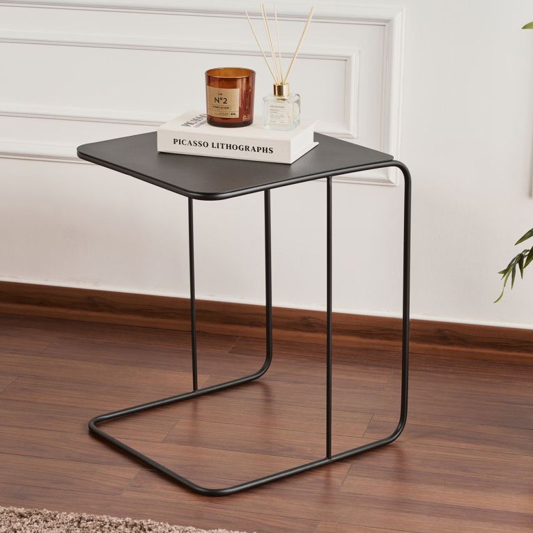 Tavolino da Salotto Nero Forma Rettangolare Materiale Piano in Metallo 47x46x57h cm, Colore Ripiano Nero - Cattaneo