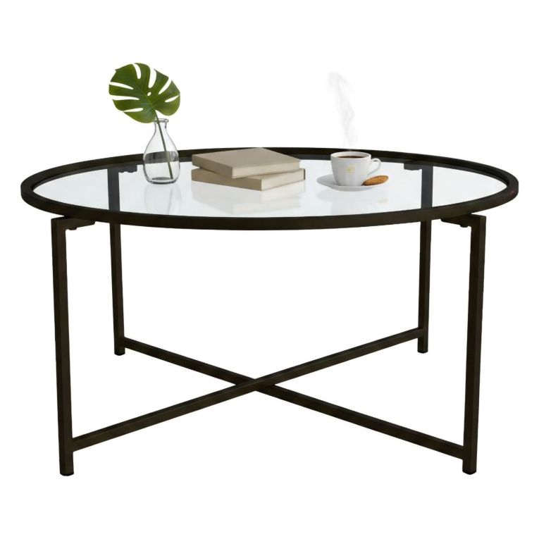 Tavolino da Salotto Nero Forma Rettangolare Materiale Piano in Vetro 83x82x40h cm, Colore Ripiano Trasparente - Ecaterina