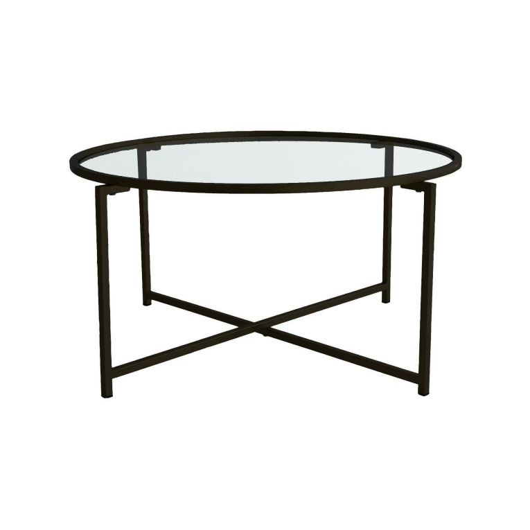 Tavolino da Salotto Nero Forma Rettangolare Materiale Piano in Vetro 83x82x40h cm, Colore Ripiano Trasparente - Ecaterina