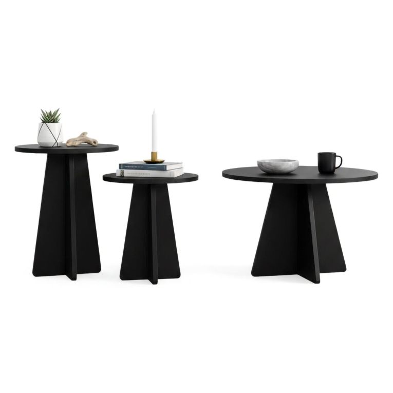 Tavolino da Salotto Nero Forma Rotonda Materiale Piano in Legno Nobilitato 60x60x40h cm, Colore Ripiano Nero - Cargeghe