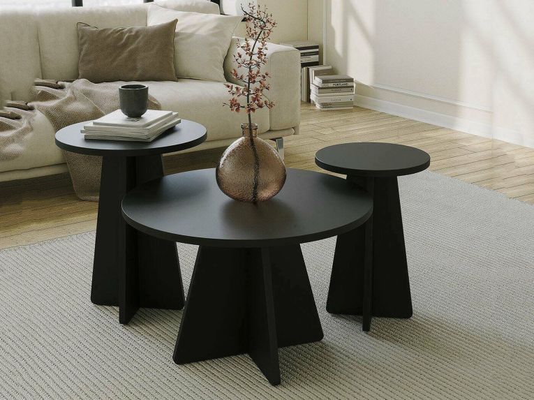 Tavolino da Salotto Nero Forma Rotonda Materiale Piano in Legno Nobilitato 60x60x40h cm, Colore Ripiano Nero - Cargeghe