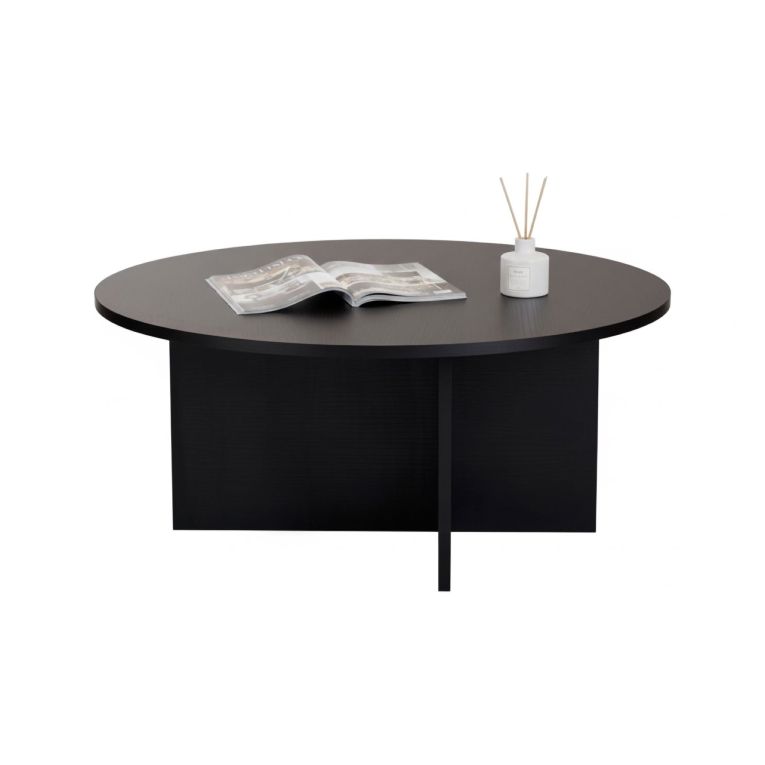 Tavolino da Salotto Nero Forma Rotondo Materiale Piano in Legno Nobilitato 90x90x40h cm, Colore Ripiano Nero - Simbario