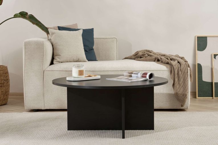 Tavolino da Salotto Nero Forma Rotondo Materiale Piano in Legno Nobilitato 90x90x40h cm, Colore Ripiano Nero - Simbario