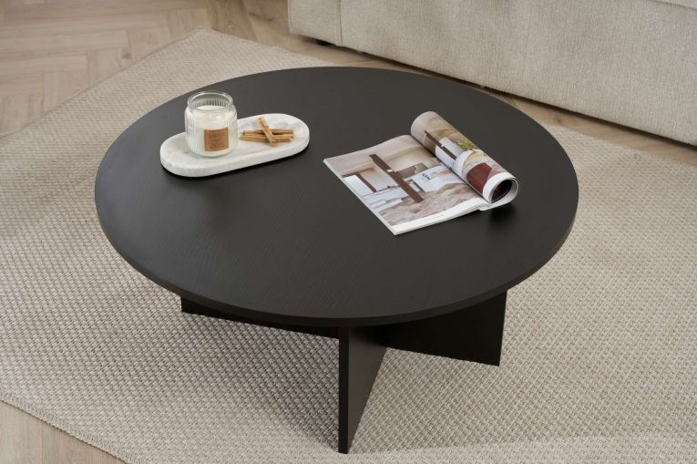 Tavolino da Salotto Nero Forma Rotondo Materiale Piano in Legno Nobilitato 90x90x40h cm, Colore Ripiano Nero - Simbario