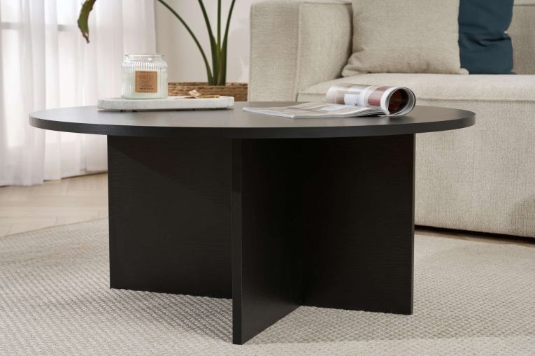Tavolino da Salotto Nero Forma Rotondo Materiale Piano in Legno Nobilitato 90x90x40h cm, Colore Ripiano Nero - Simbario