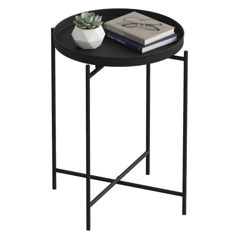 Tavolino da Salotto Nero Forma Rotondo Materiale Piano in Metallo 46x46x56h cm, Colore Ripiano Nero - Fiave