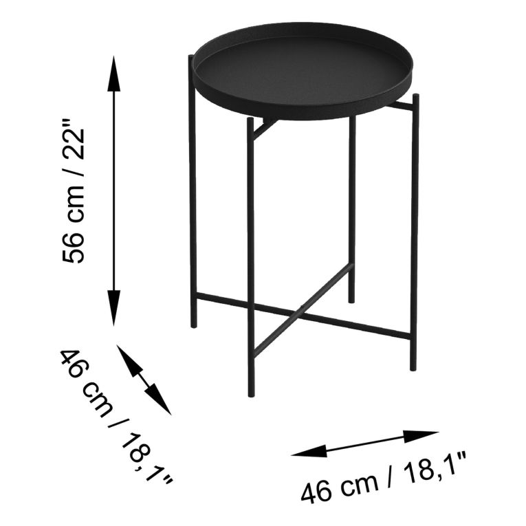 Tavolino da Salotto Nero Forma Rotondo Materiale Piano in Metallo 46x46x56h cm, Colore Ripiano Nero - Fiave