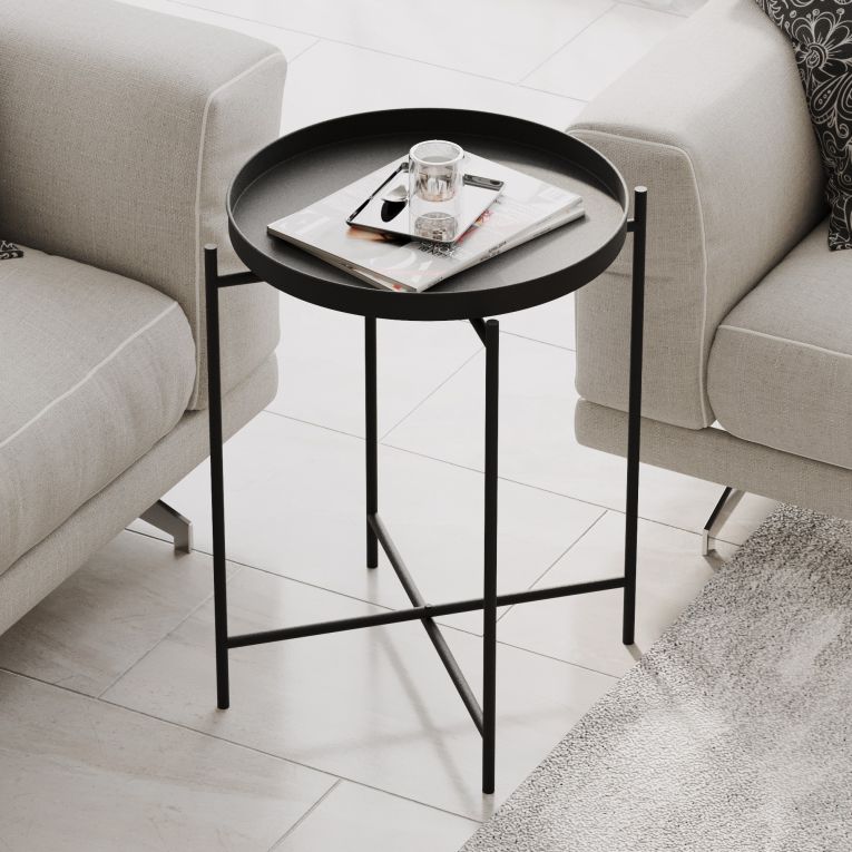 Tavolino da Salotto Nero Forma Rotondo Materiale Piano in Metallo 46x46x56h cm, Colore Ripiano Nero - Fiave